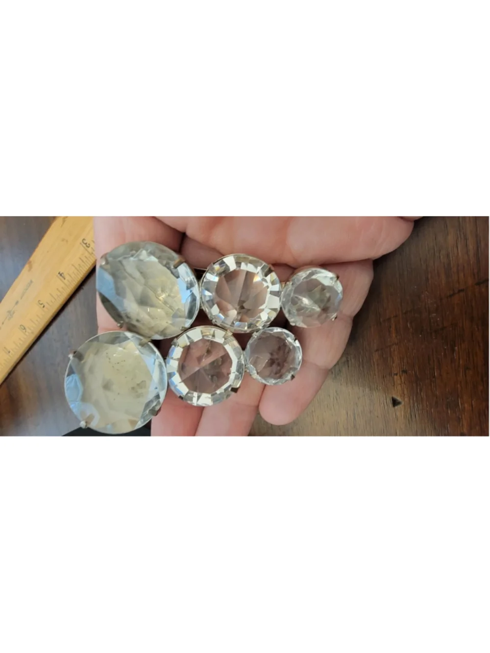 Vintage Oversized Clear Crystal Rhinestone Clip On Earrings Silver Tone Glam